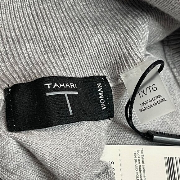 Tahari Flannel Sweater Women's Plus Size 1X Gray Mock Neck Zipper Back Rayon NEW - Picture 5 of 10